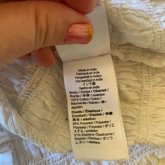 RE-IMAGINED by J. Crew White Smocked Puff Sleeve Textured Top Tee Swiss Dot XS - Picture 5 of 6